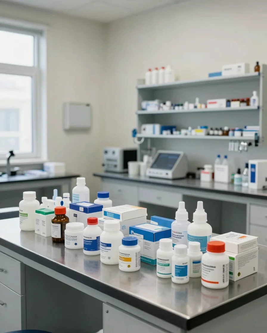 Wide environmental photograph of organized medical and laboratory